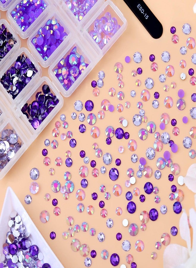 AUREHEN 15000PCs 2-6MM Purple Series Resin Flat Back Rhinestones, Round Non Hotfix Jelly & Silver Bottom Resin Rhinestones Nail Gems Stones with Tweezer & Picker Pen for Nail Art Tumblers & DIY Crafts - Image 5